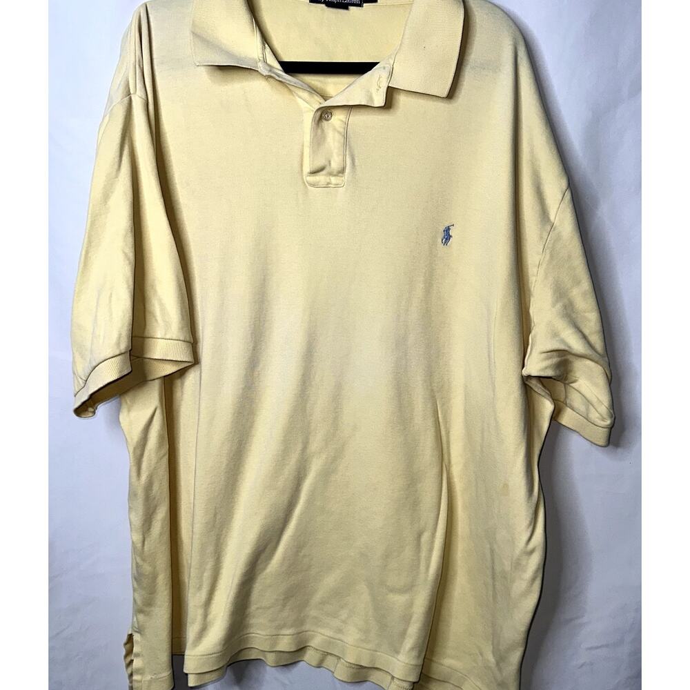 Polo Ralph Lauren Mens Size 2XLT Yellow Blue Pony Banded Short Sleeve Polo